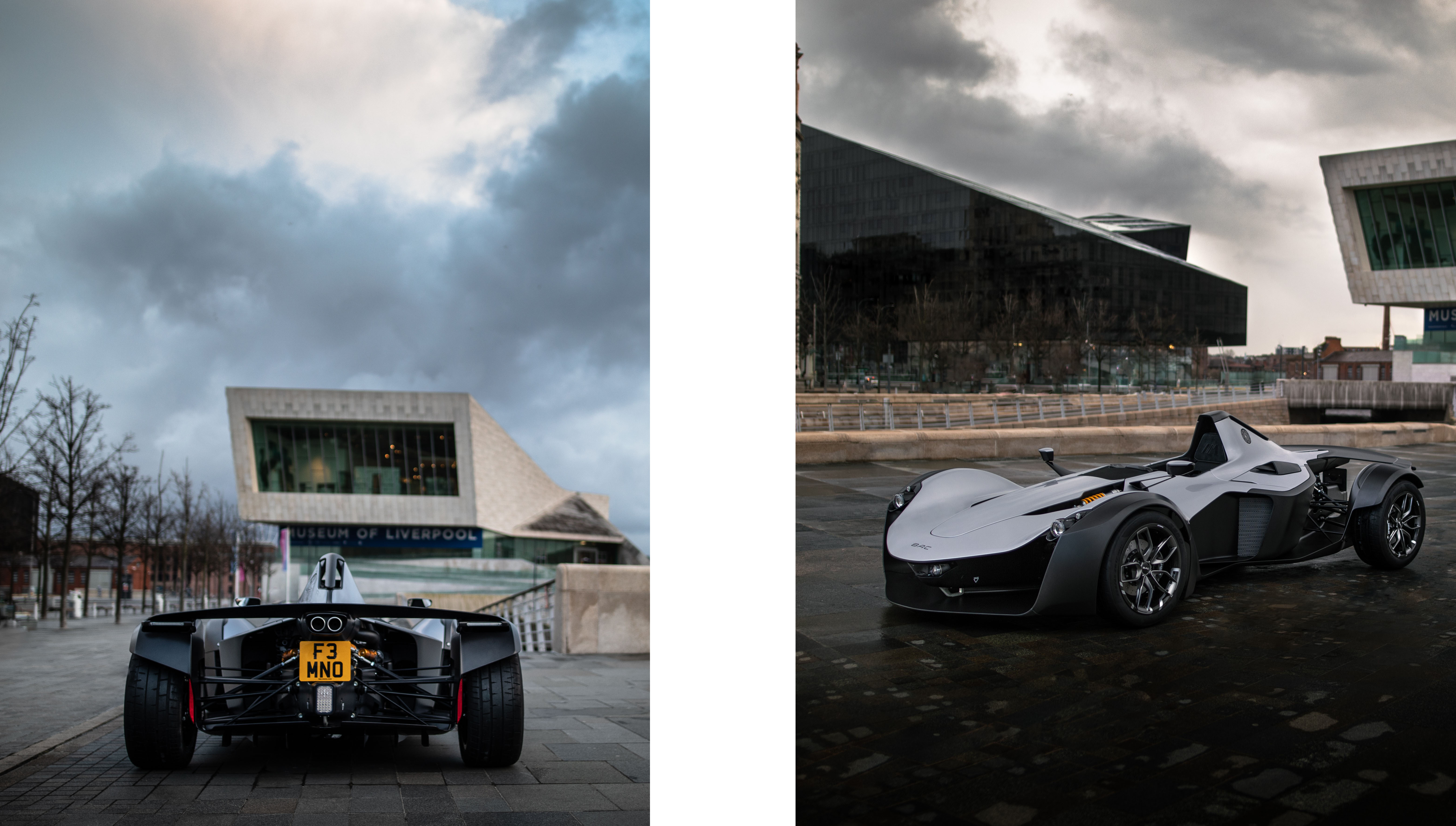 Supercar made with niobium structure parked in front of the Liverpool Museum
